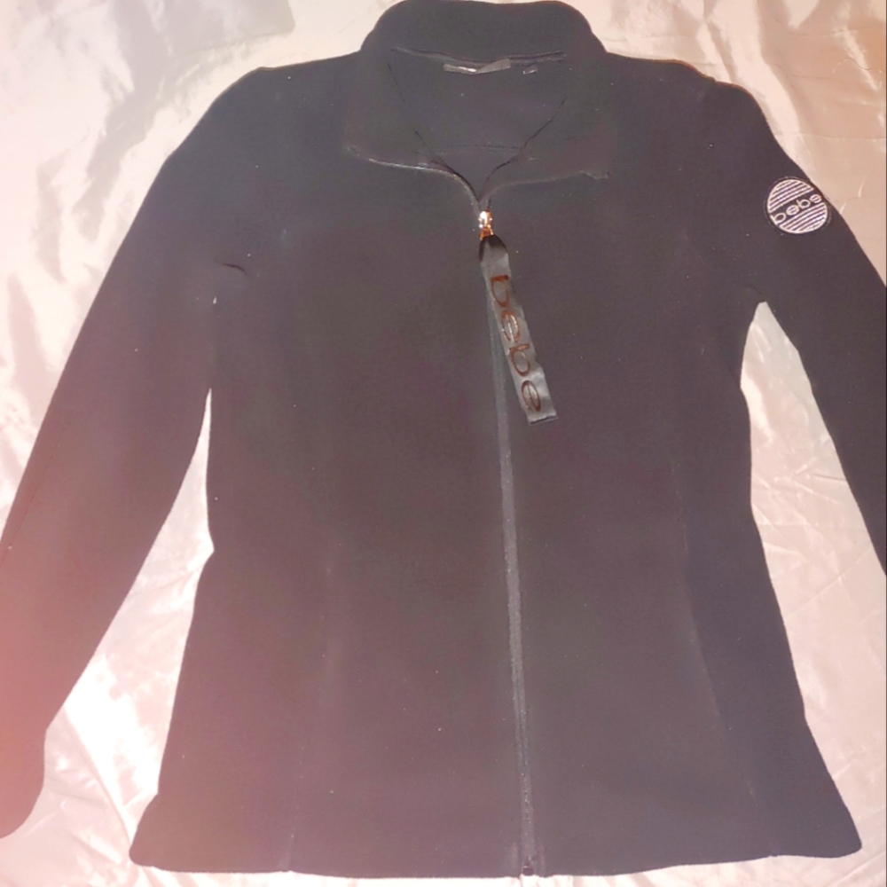 Bebe fleece black zip up sweater size small